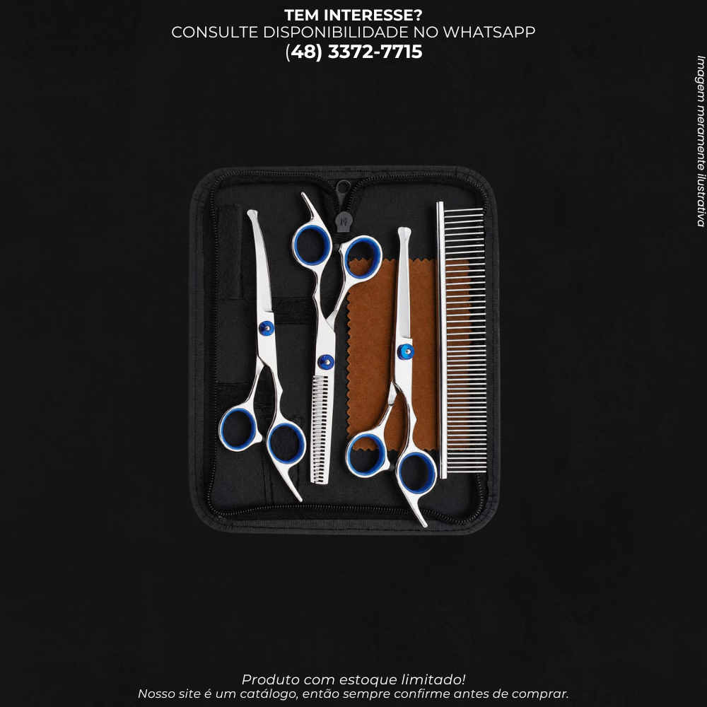 Kit Tesoura Profissional para Corte de Cabelo 4 Peças com Estojo