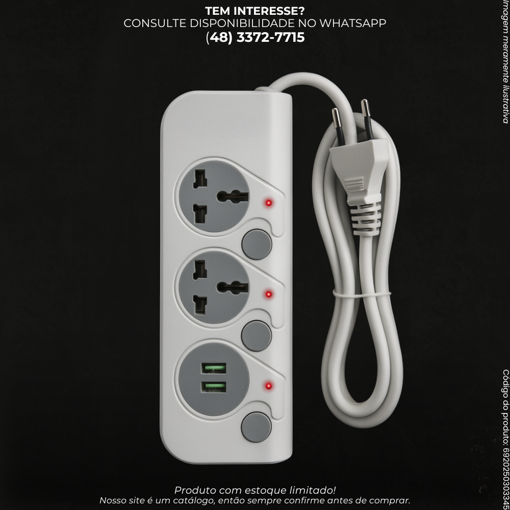 Filtro de Linha com 2 Tomadas + 2 Entradas USB