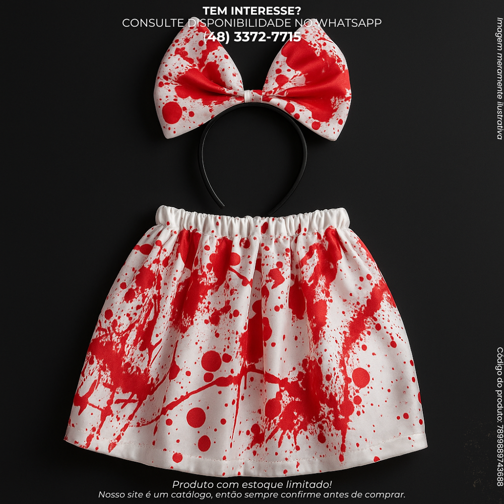 Fantasia Halloween Infantil com Saia e Laço Ensanguentado
