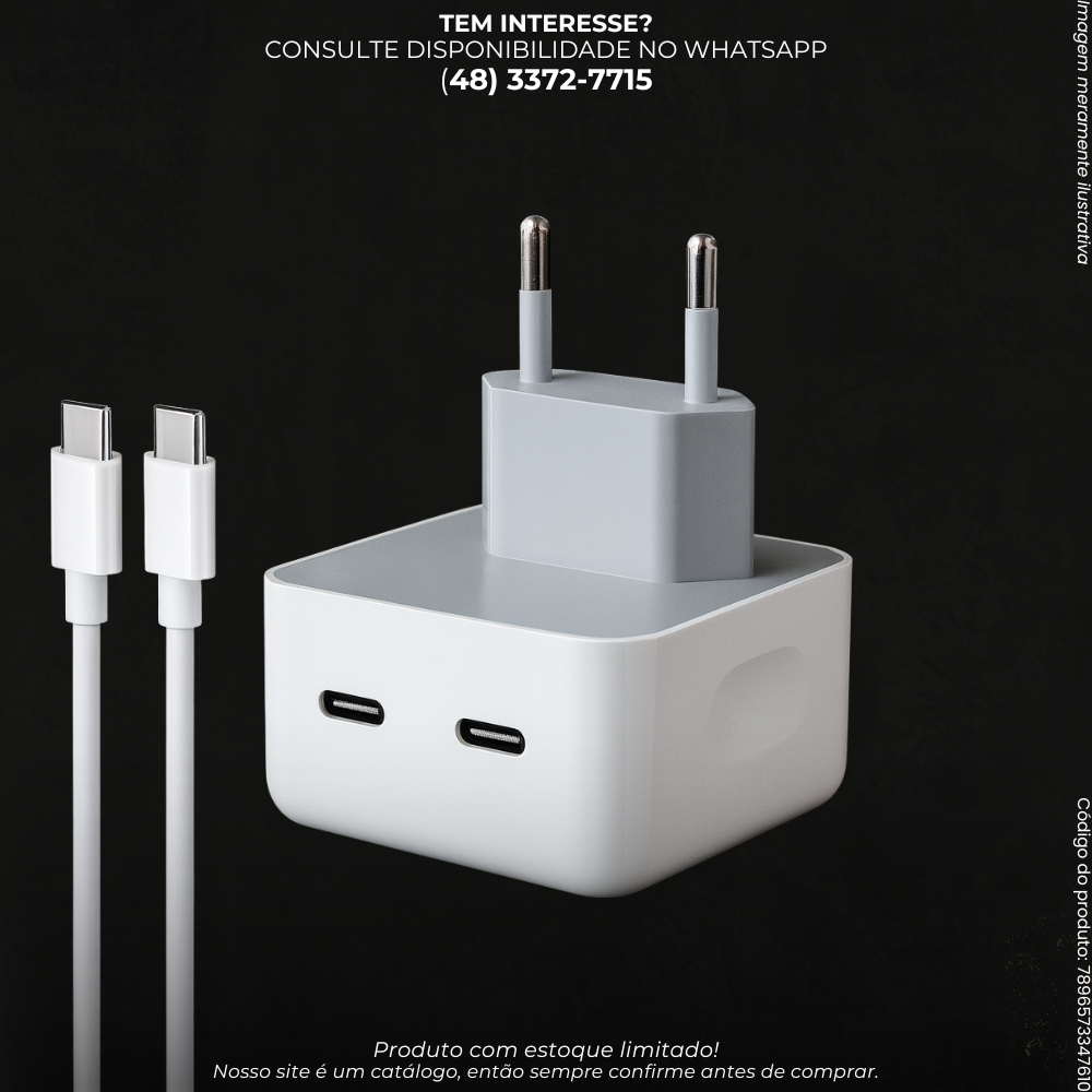 Carregador 35W USB-C Duplo + Cabo Lightning 1m