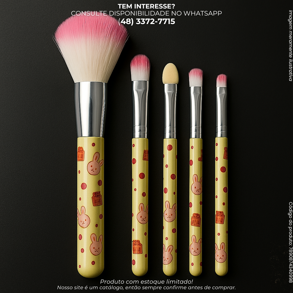 Kit de Pincéis de Maquiagem com 5 Peças Estampadas