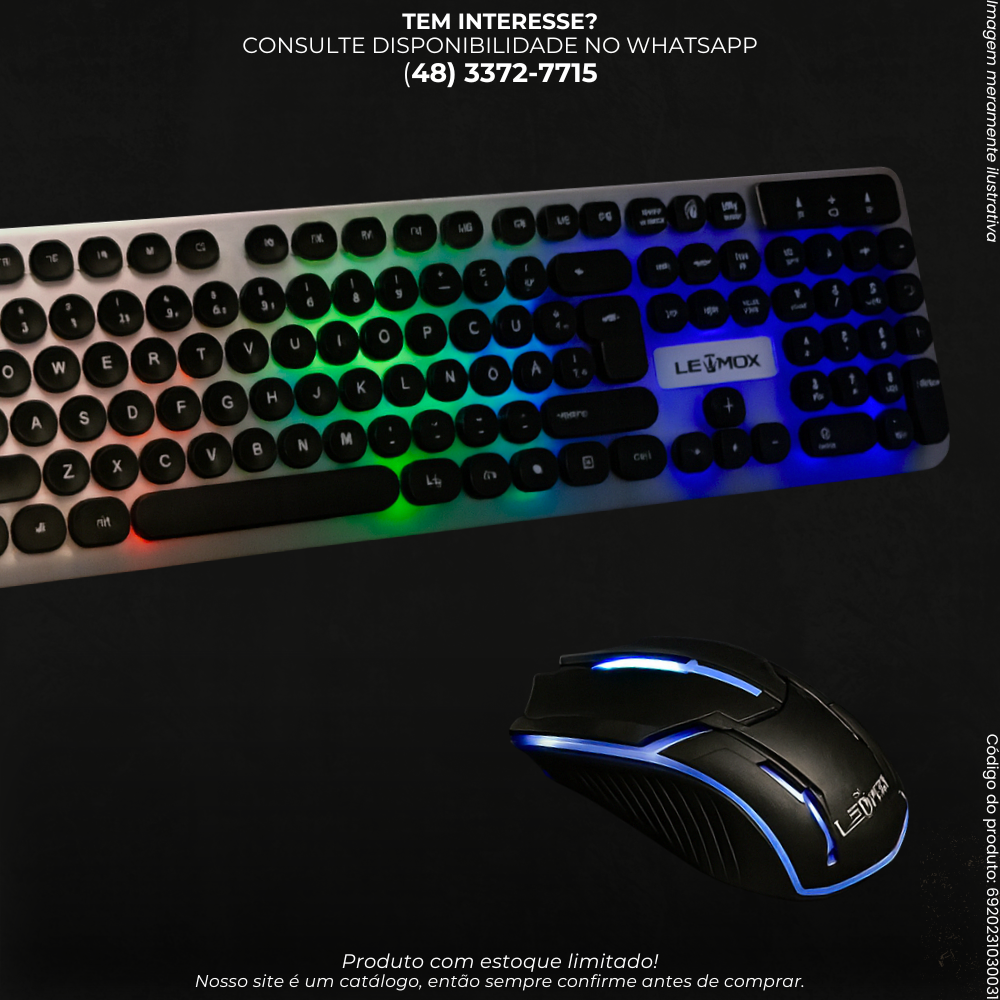 Kit Teclado e Mouse Gamer Lemox RGB – Conexão USB