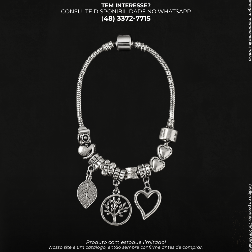 Pulseira Folheada com Berloques e Pingentes