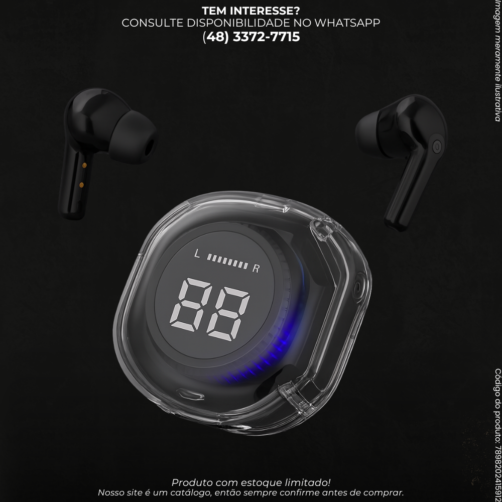 Fone de Ouvido Sem Fio Bluetooth 5.3 com Display Digital