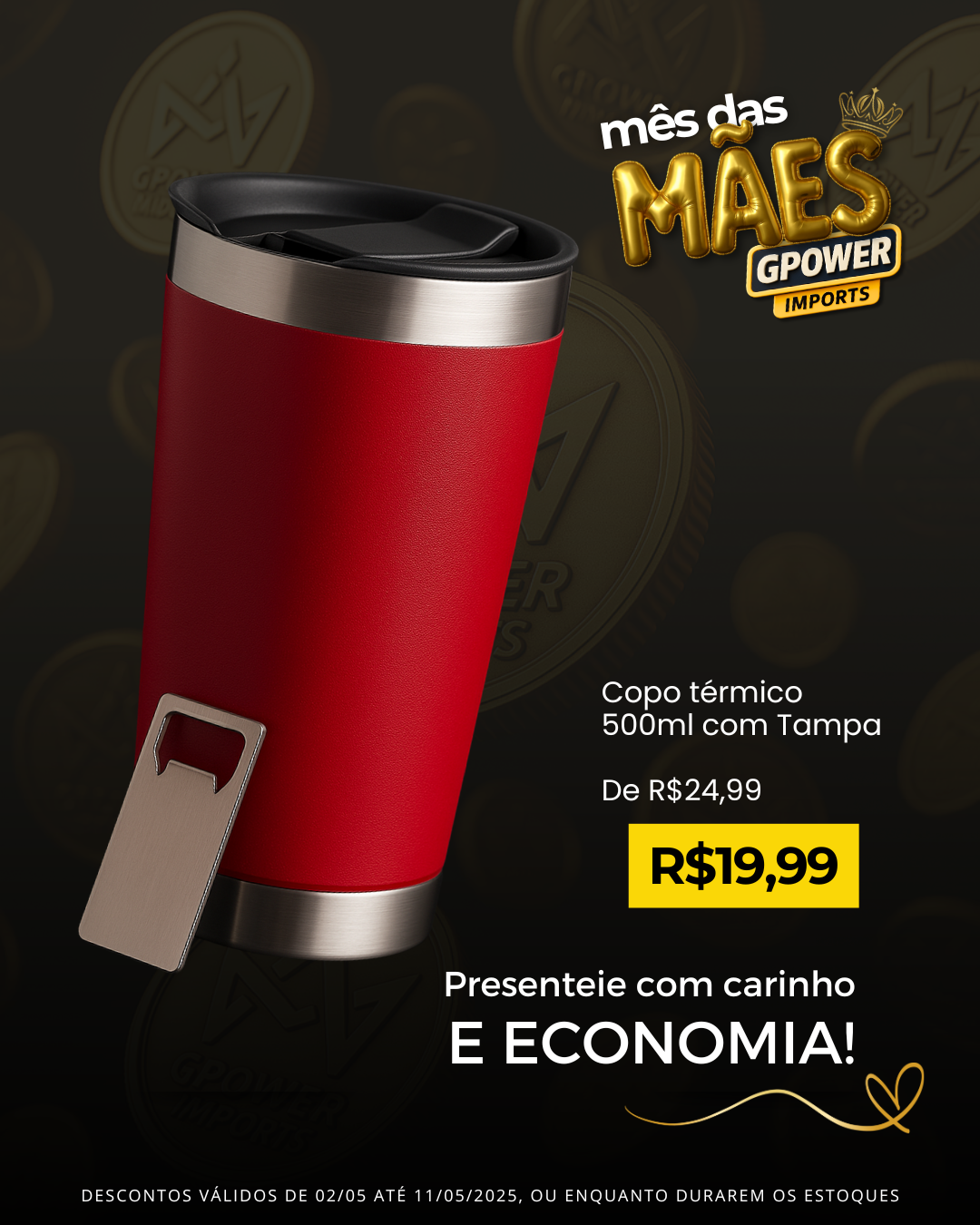 Copo Térmico 500ml com Tampa e Abridor