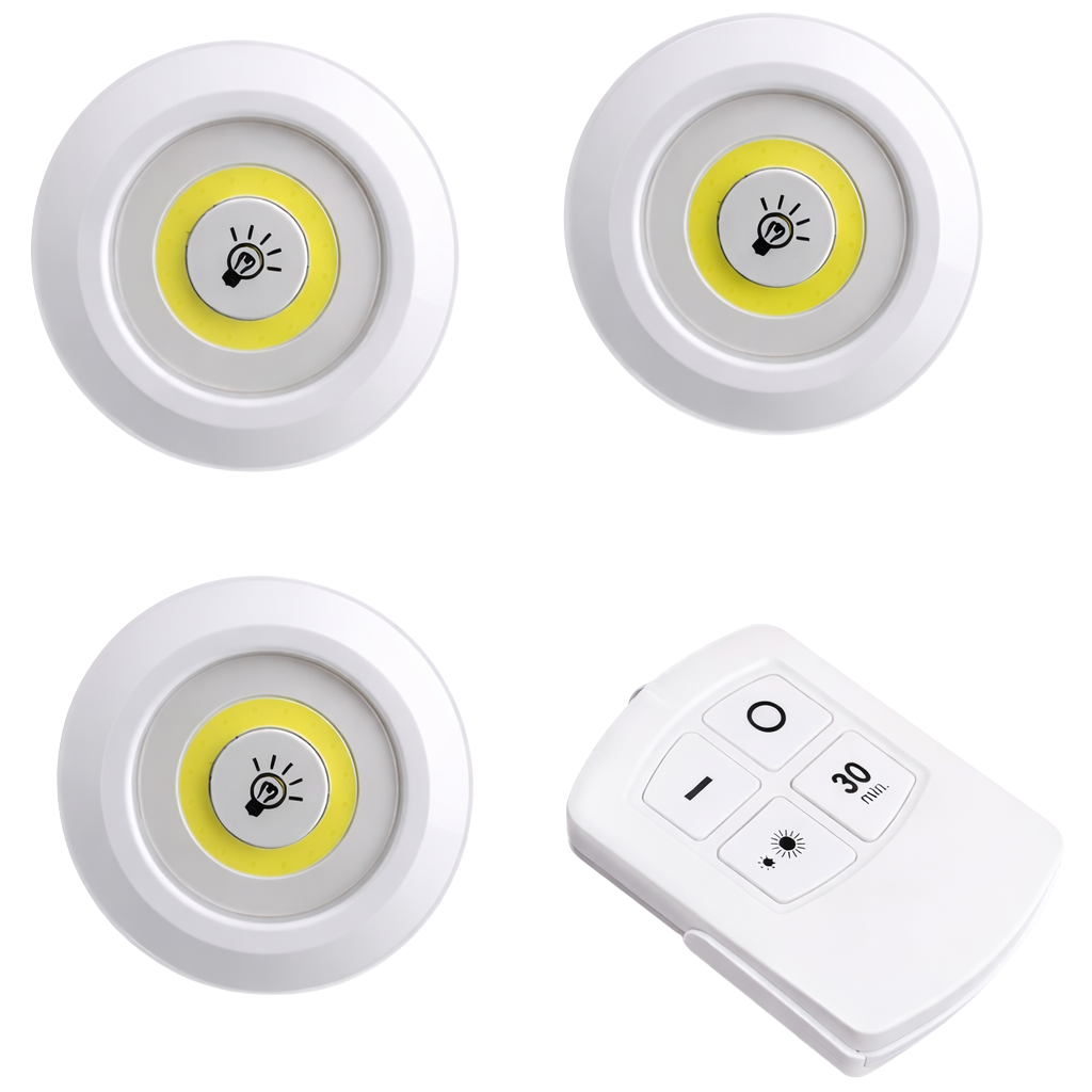 Kit 3 Luminárias LED Sem Fio com Controle Remoto