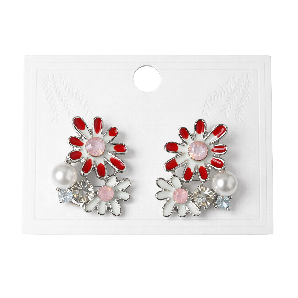 Brinco Floral com Pérola e Pedras Coloridas