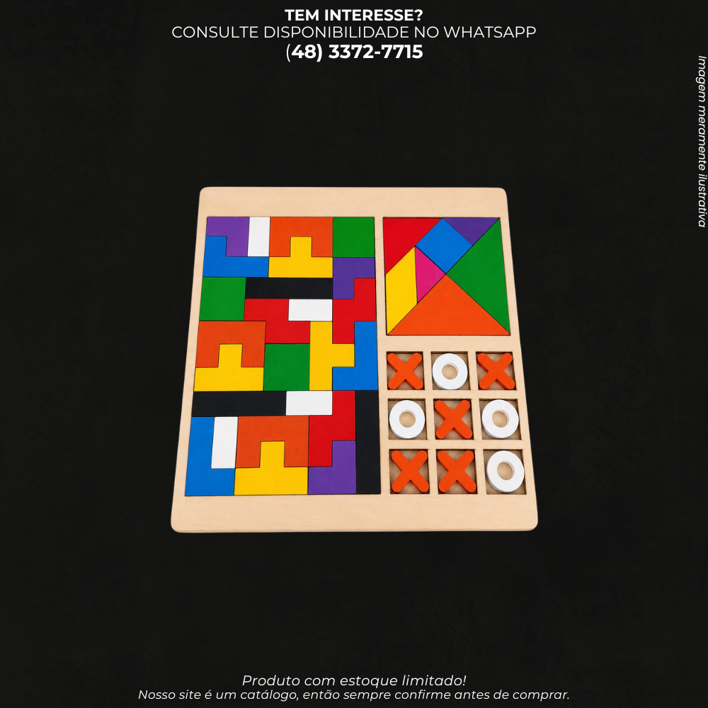 Jogo Educativo de Madeira 3 em 1 – Tangram, Tetris e Jogo da Velha-AKT4597