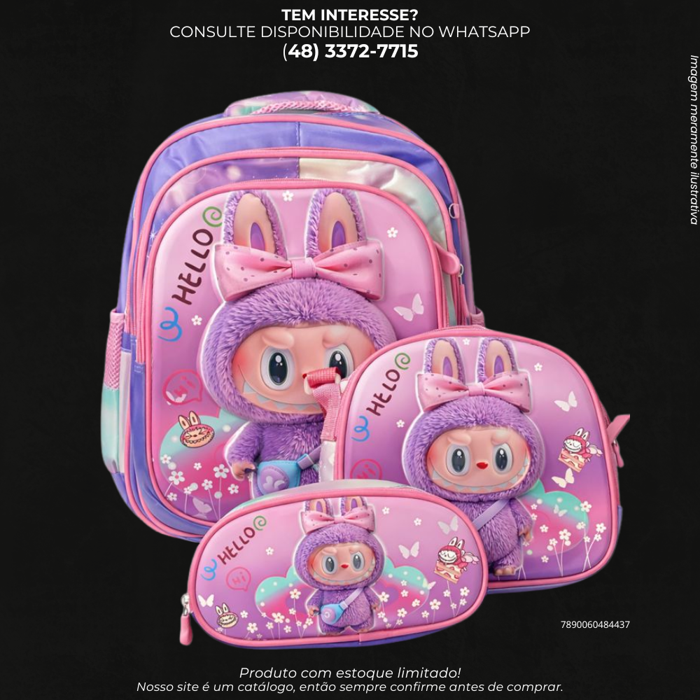 Kit Mochila Infantil com Lancheira e Estojo para Escola