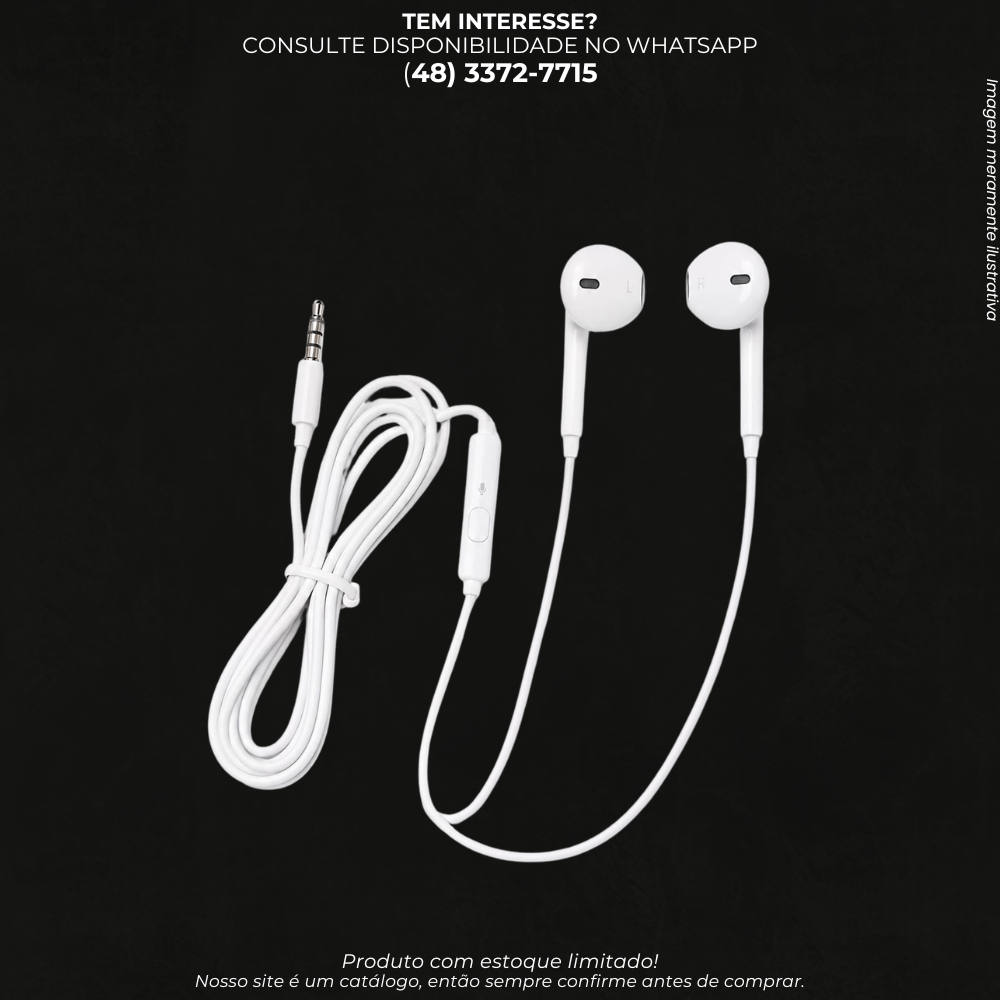 Fone de Ouvido com Fio P2 3,5mm com Microfone e Controle – Branco