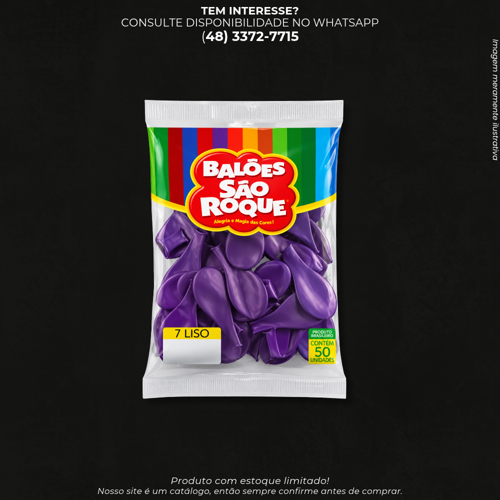 Balão de Festa São Roque Nº 7 Liso Roxo – Pacote com 50 Unidades