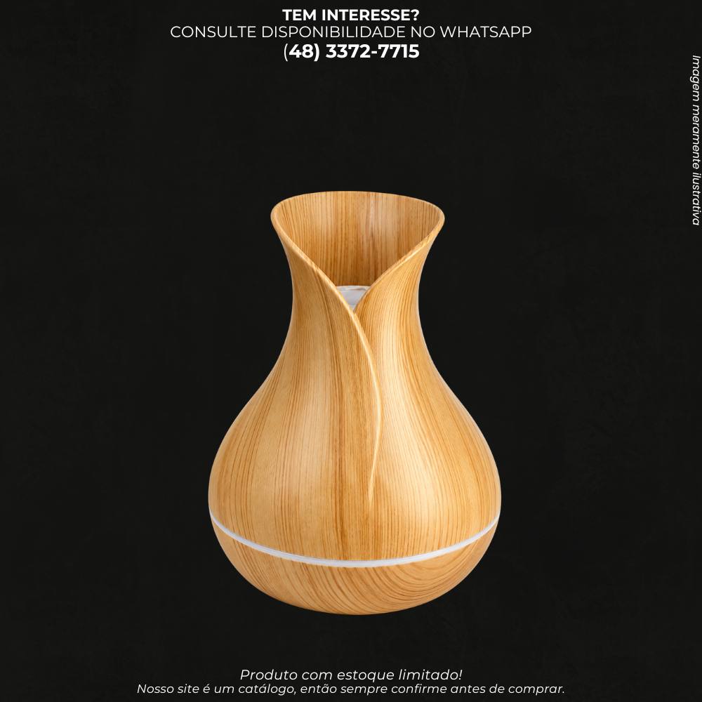 Umidificador e Difusor de Aromas 200ml Efeito Madeira – Design Vaso