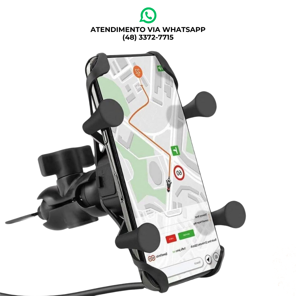 SUPORTE DE CELULAR ARANHA MOTO/BIKE COM USB