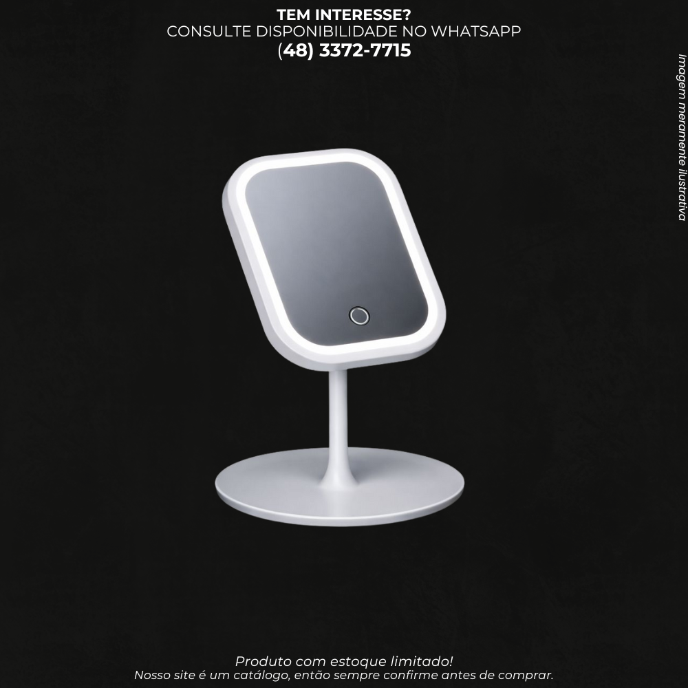 Espelho com Luz LED para Maquiagem com Base de Mesa e Toque
