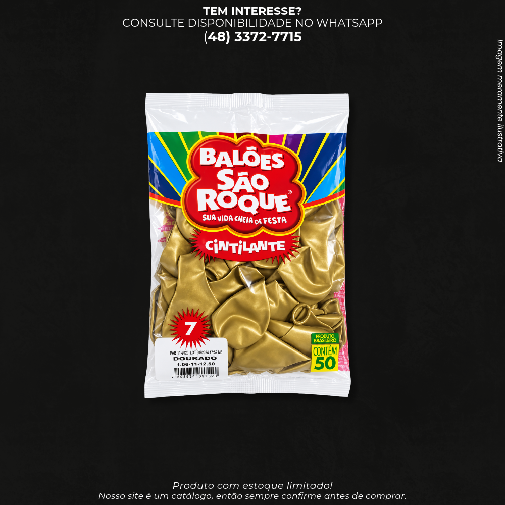 Balão de Festa São Roque Nº 7 Dourado Cintilante – Pacote com 50 Unidades