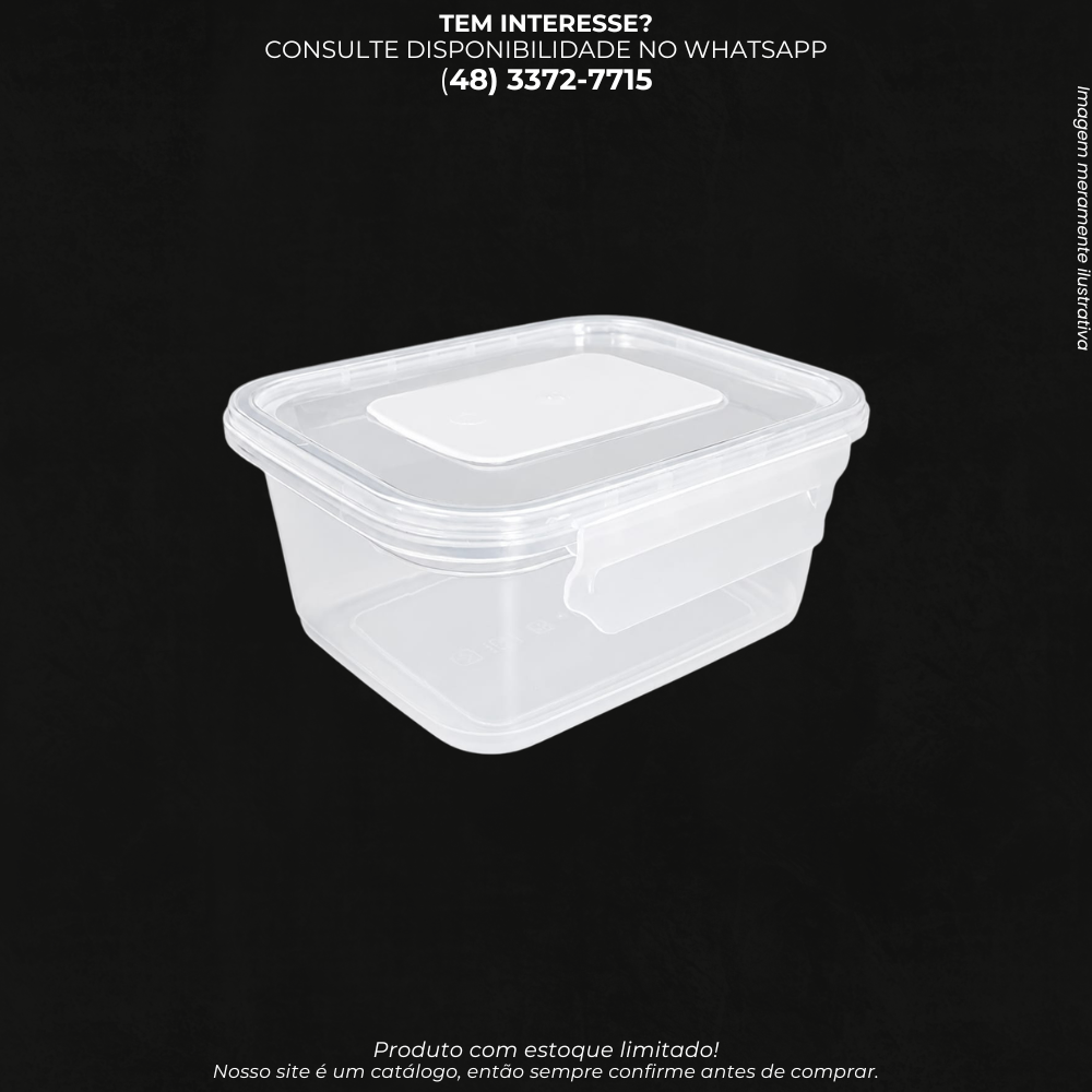 Pote Retangular com Travas 1400ml – Transparente- Ref 3075
