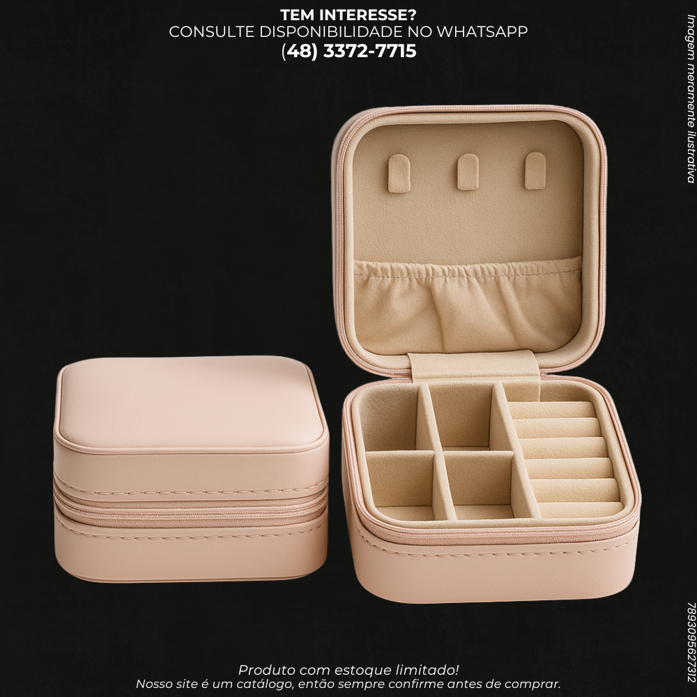 Porta-Joias Compacto de Viagem com Divisórias e Zíper