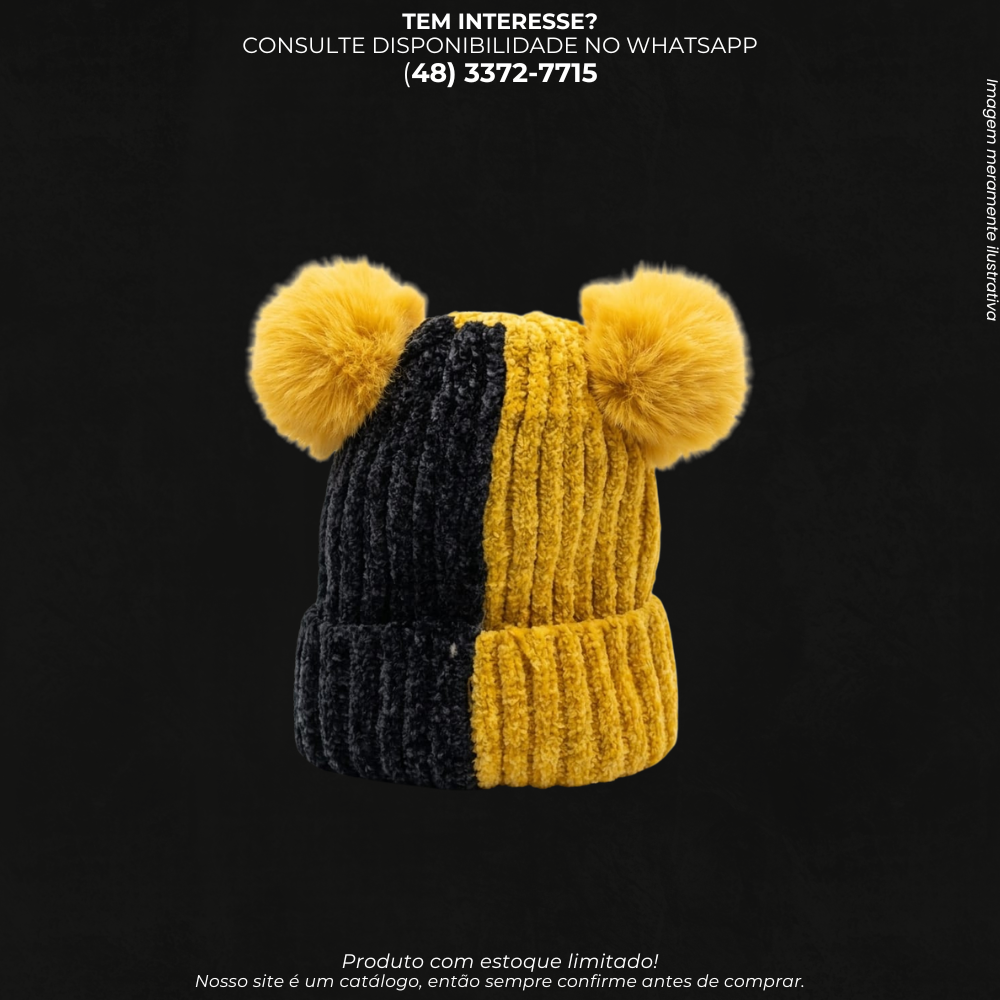 Touca Infantil de Inverno com Pompons – Gorro Quentinho e Confortável para Crianças
