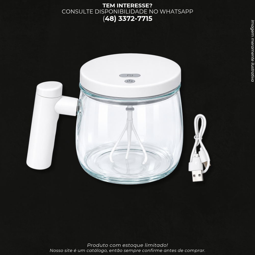 Mini Batedeira Elétrica Portátil com Recipiente de Vidro e Cabo USB – Branca XC-MX-03