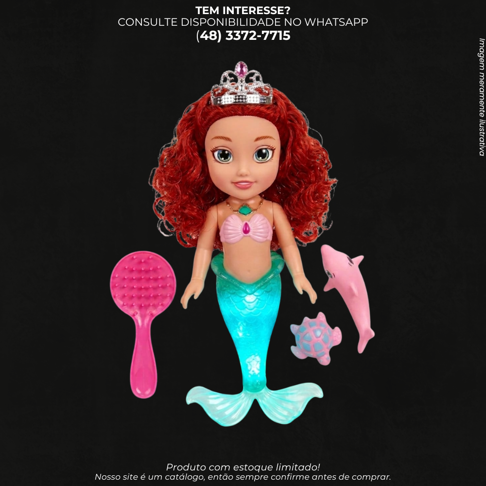 Boneca Sereia Mermaid com Luz e Música + Acessórios
