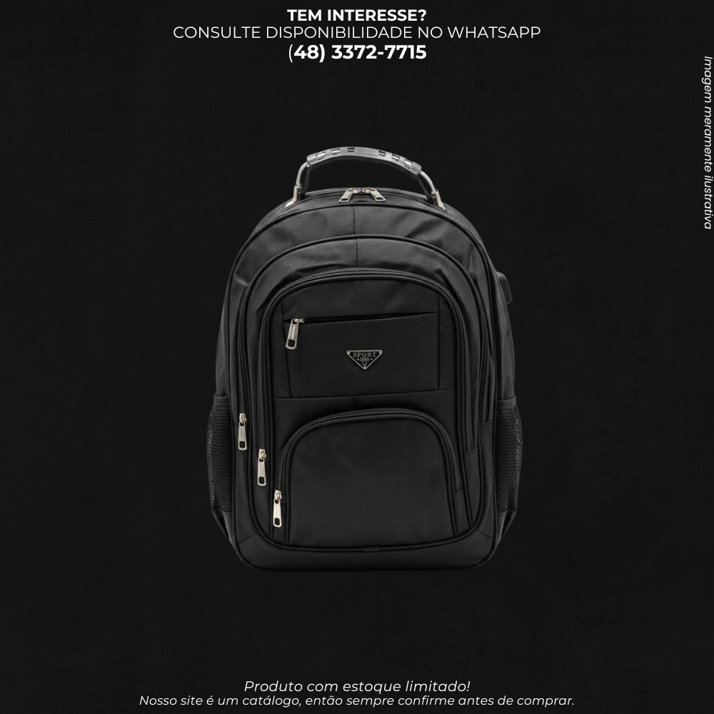 Mochila Executiva Multifuncional Preta com Múltiplos Compartimentos