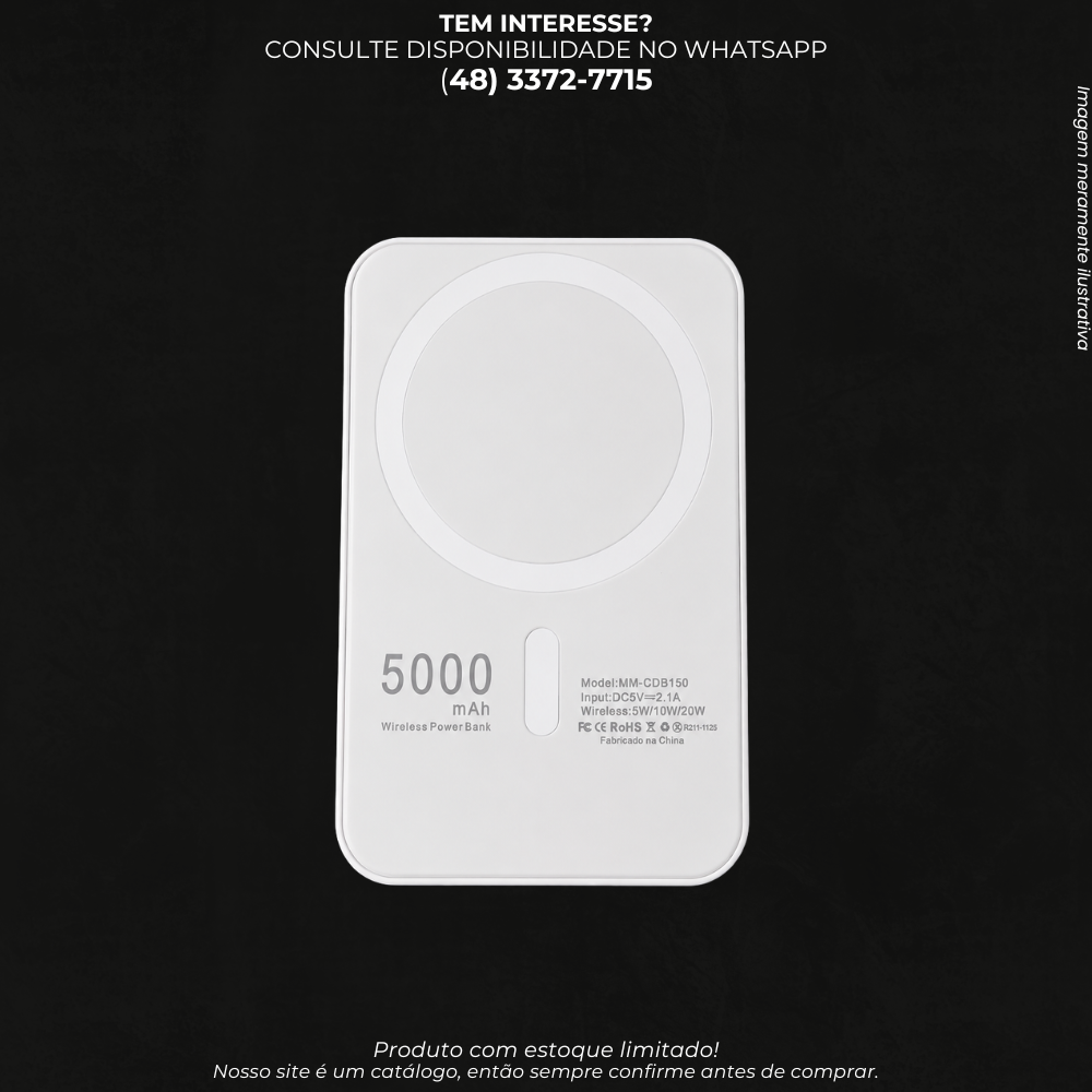 Carregador Portátil Power Bank 5000mAh Magnetic Wireless para Celular
