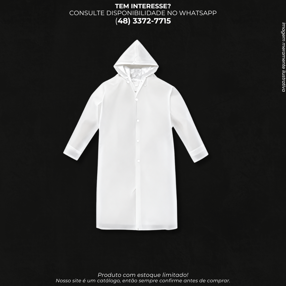 Capa de Chuva Impermeável com Capuz e Botões – Transparente