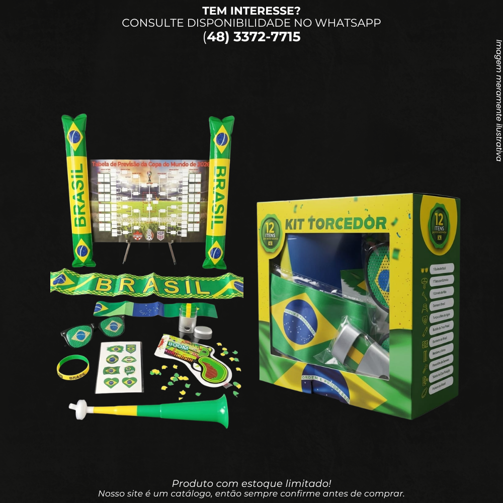Kit Torcedor Brasil Completo com 12 Itens – Acessórios para Festa e Jogos