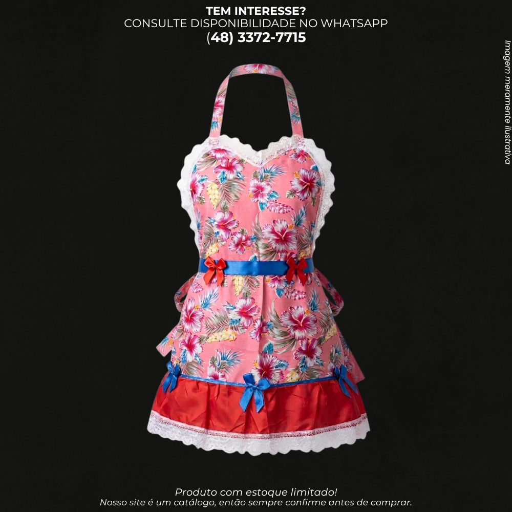 Avental Junino  Estampado com Coração, Babados e Laços Decorativos