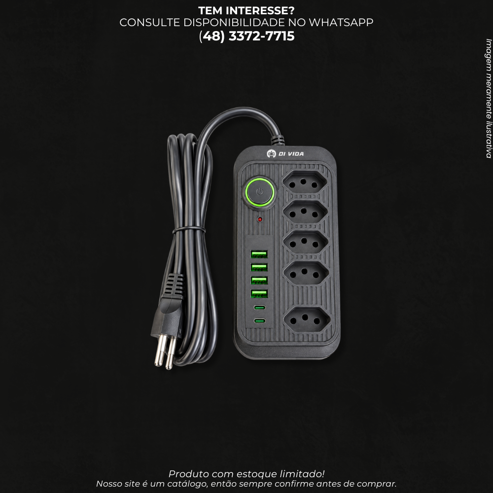 Filtro de Linha com 5 Tomadas, 4 USB e 2 USB-C    OIT0186