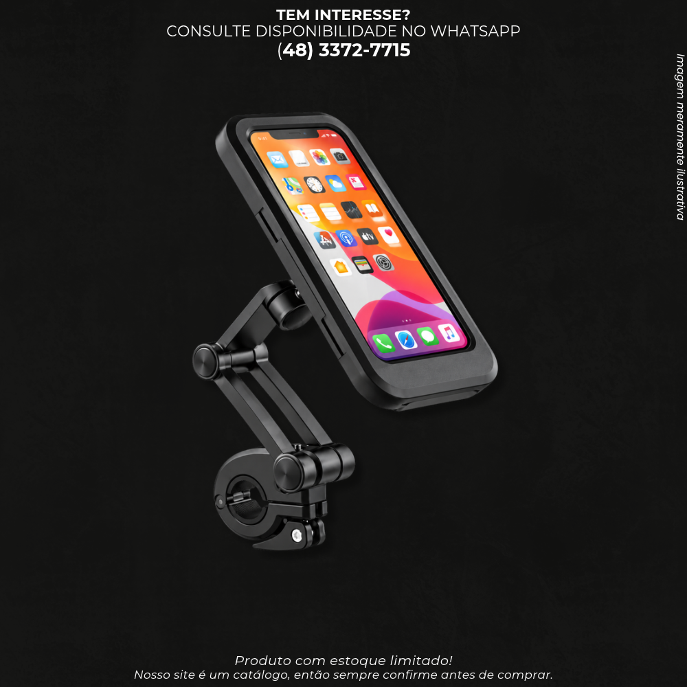Suporte de Celular para Moto e Bicicleta com Capa Protetora e Braço Articulado LEY-1662