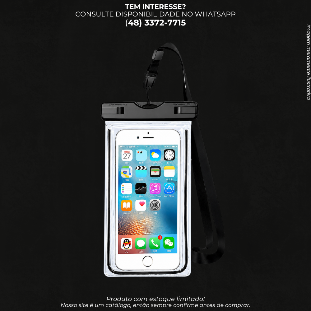Capa Impermeável Universal para Celular com Cordão – Bolsa à Prova d'Água para Praia e Piscina