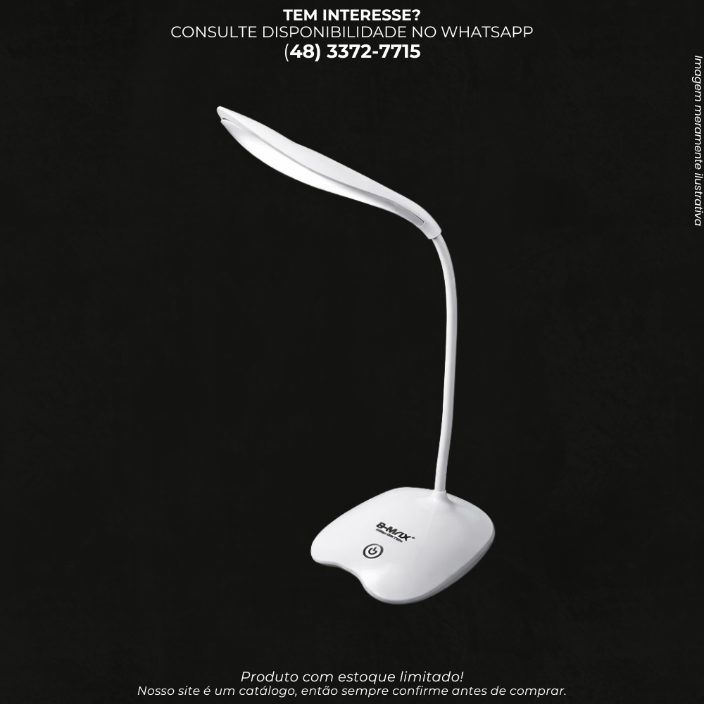 Luminária de Mesa LED com Haste Flexível para Estudo e Trabalho