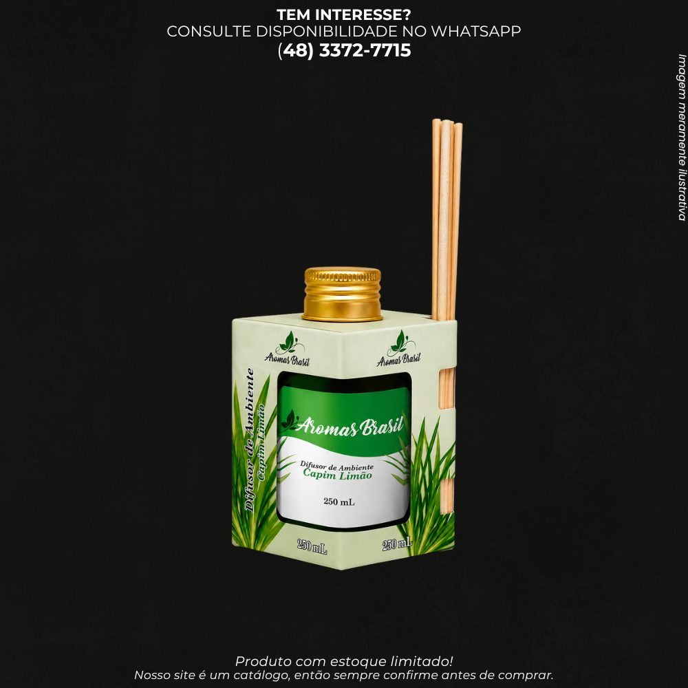 Difusor de Ambiente Capim-Limão 250ml com Varetas – Aromas Brasil