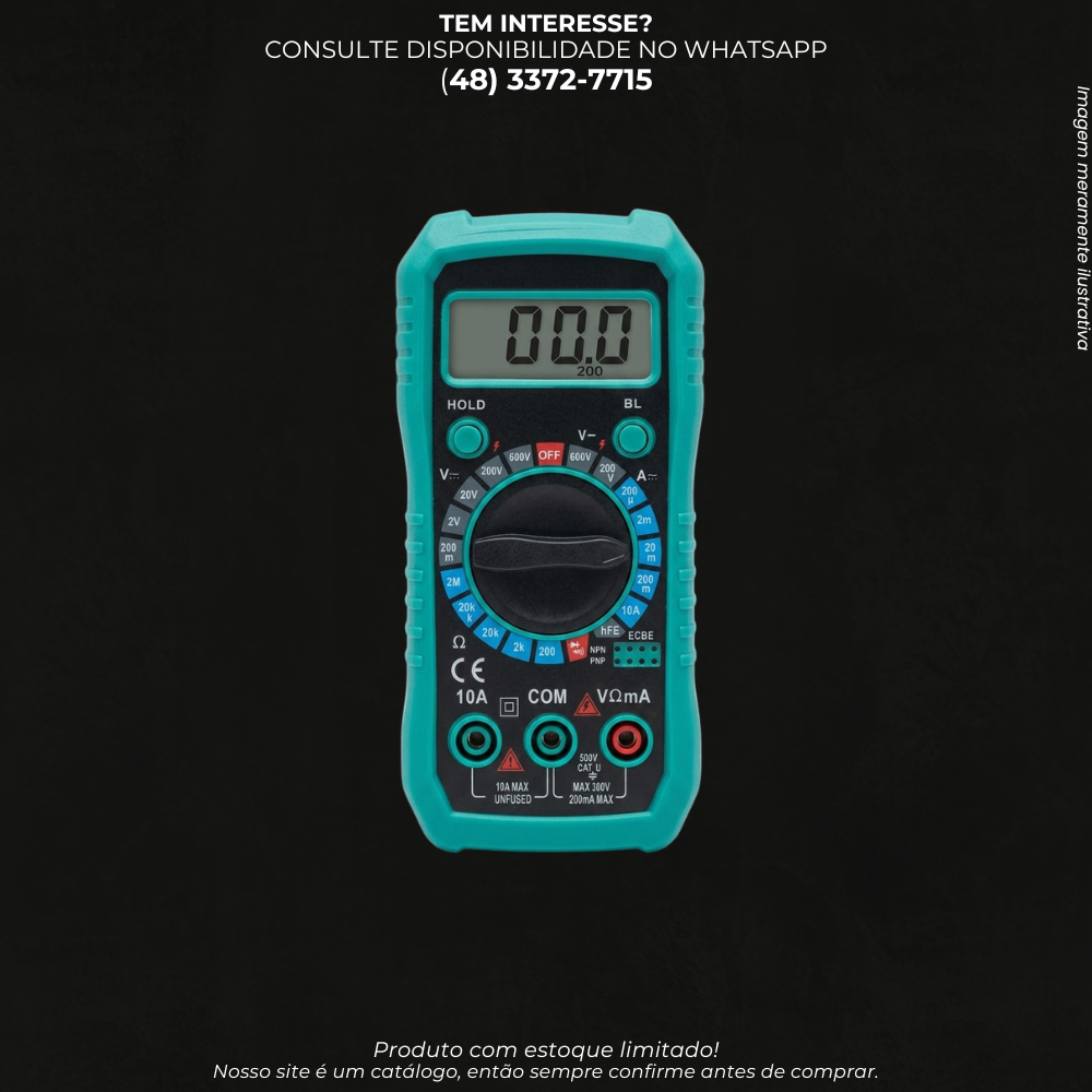 Multímetro Digital Profissional Portátil 10A– Medição de Tensão, Corrente, Resistência e Teste de Continuidade