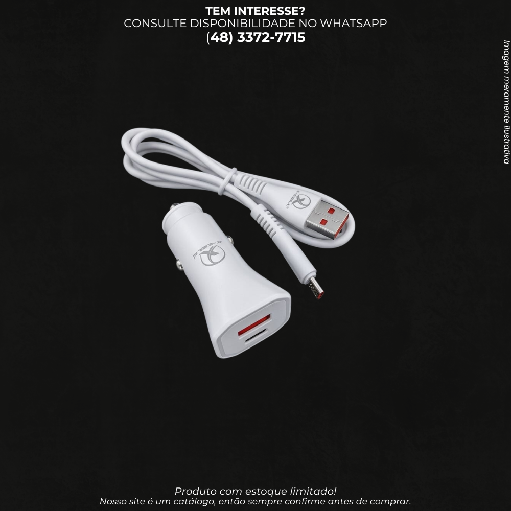 Carregador Veicular USB com Cabo Tipo -c – Adaptador para Carro ref XC-V20USB