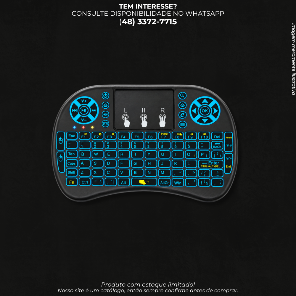 Mini Teclado Sem Fio com Touchpad e Iluminação LED KP-2048