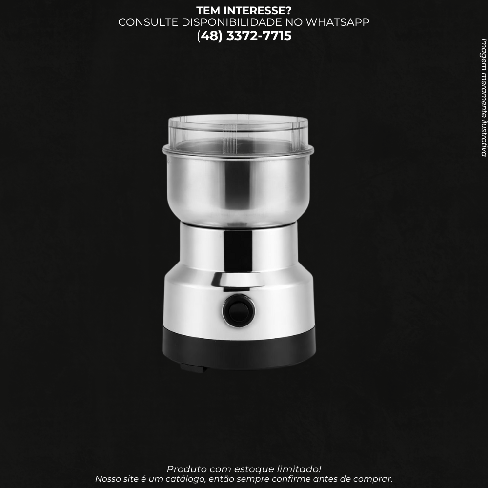 MOEDOR ELÉTRICO INOX COM TAMPA PARA CAFÉ E TEMPEROS