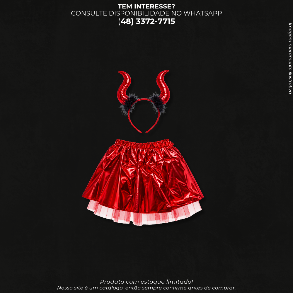 Fantasia de Diabinha Infantil Vermelha para Halloween – Saia Metalizada e Tiara com Chifres LF43-002