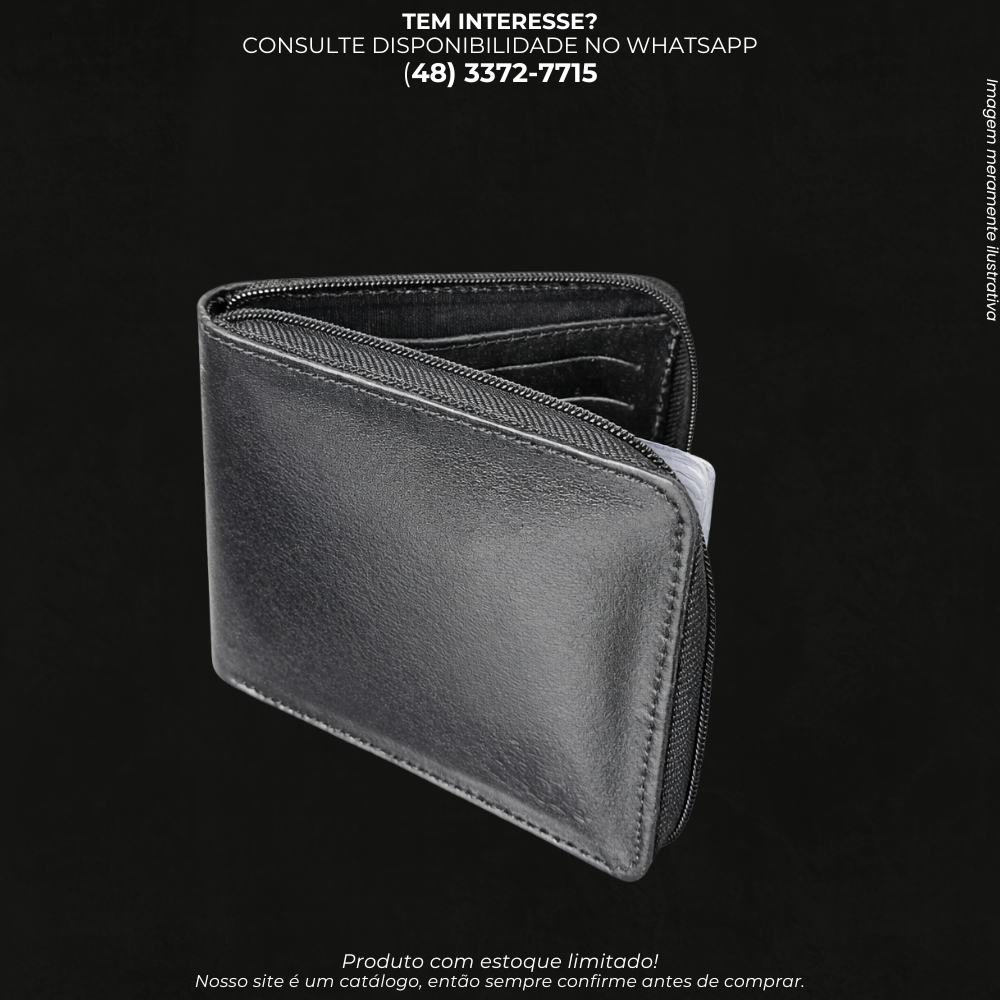 Carteira Masculina com Zíper em Couro Sintético Premium