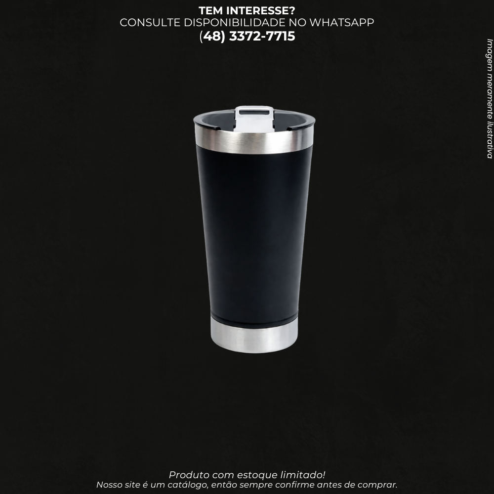 Copo Térmico com Tampa e Detalhes em Aço Inox