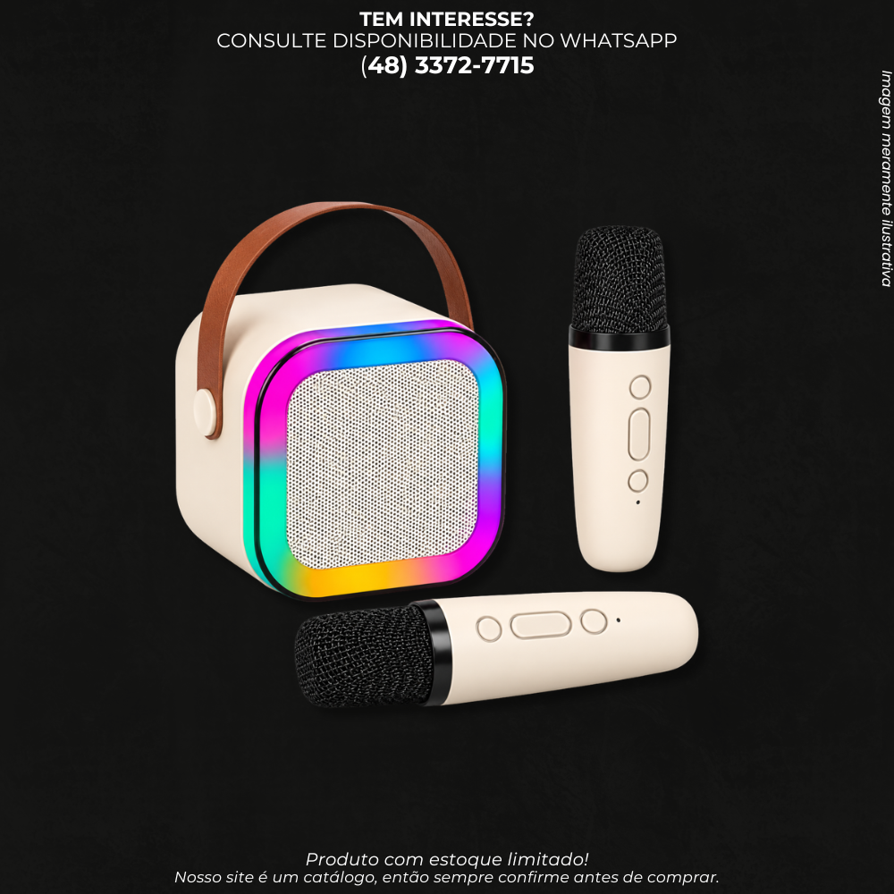 Caixa de Som Bluetooth com 2 Microfones Sem Fio e Luz LED RGB – Karaokê Portátil AJ-D05