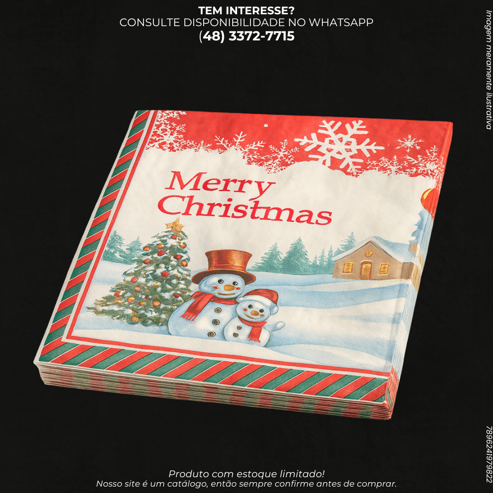 Guardanapo Natalino Merry Christmas com Bonecos de Neve