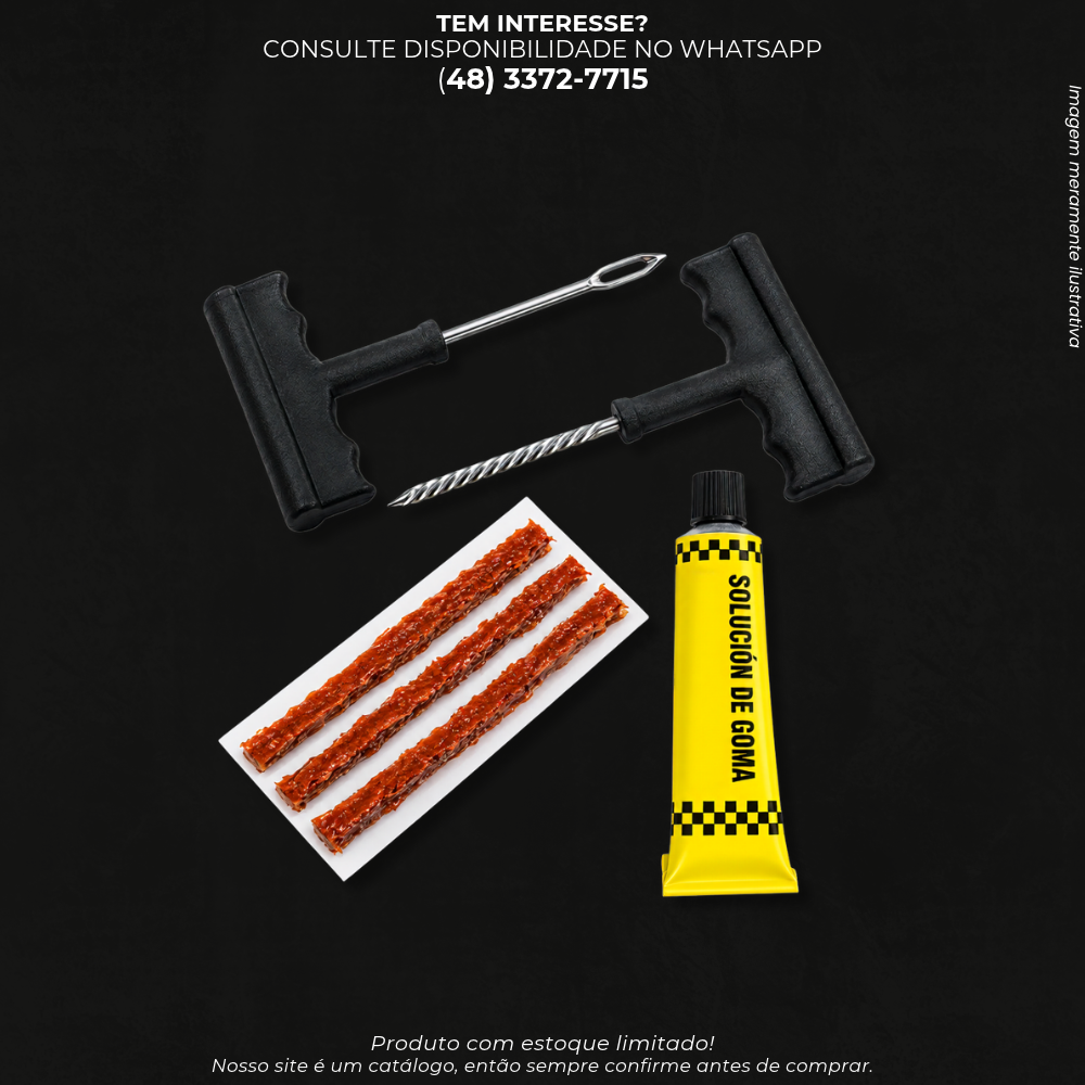 Kit Reparo de Pneus Sem Câmara com 2 Ferramentas, 3 Refis e Cola – Carro e Moto MA-20685