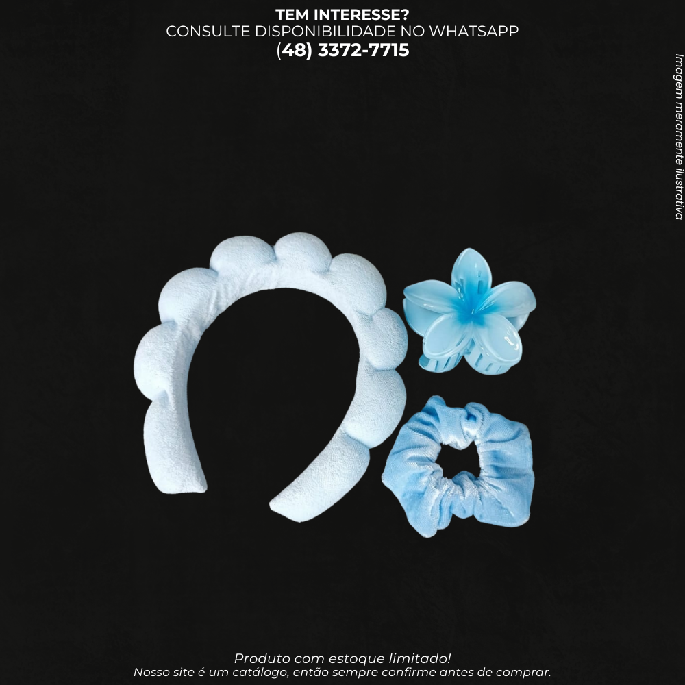 Kit Acessórios para Cabelo Feminino – Tiara Acolchoada, Presilha Flor e Scrunchie