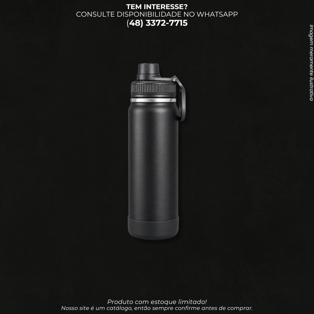 Garrafa Térmica Preta com Alça e Tampa – Squeeze para Água 800ML S-1758