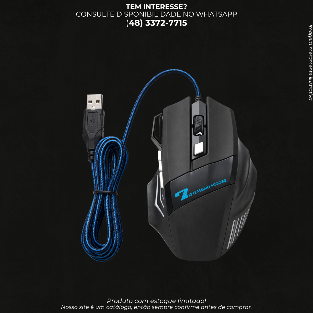 Mouse Gamer USB com Cabo Reforçado para PC e Notebook