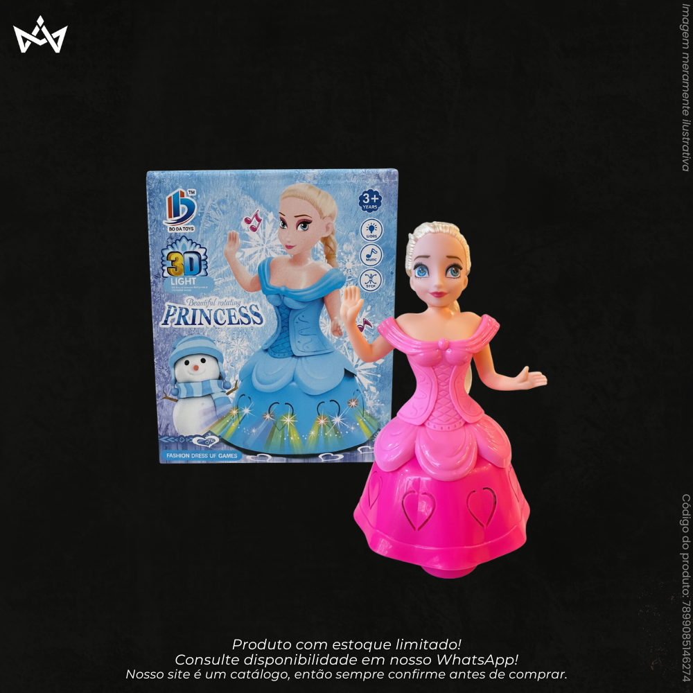 BONECA PRINCESA GIRATÓRIA DANÇARINA 360° COM LUZES E MÚSICA – INFANTIL