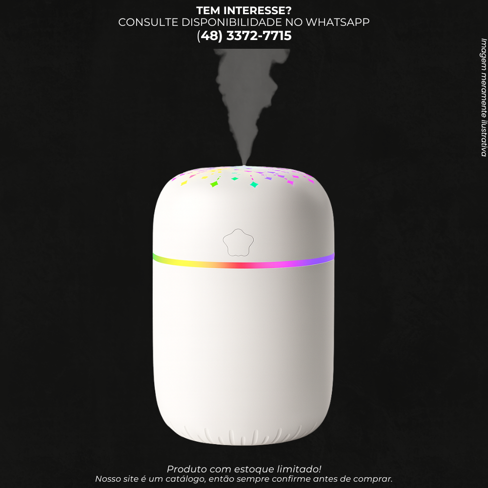 Umidificador de Ar Portátil com LED Colorido para Quarto e Escritório