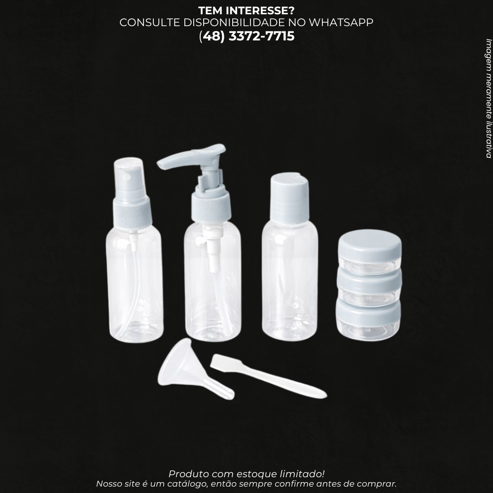 Kit Frascos de Viagem Reutilizáveis para Higiene e Cosméticos